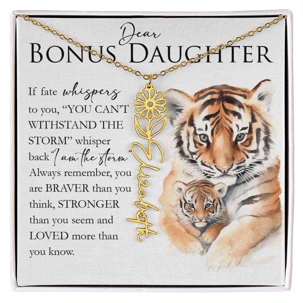Bonus Daughter Gift, Custom Name Flower Necklace