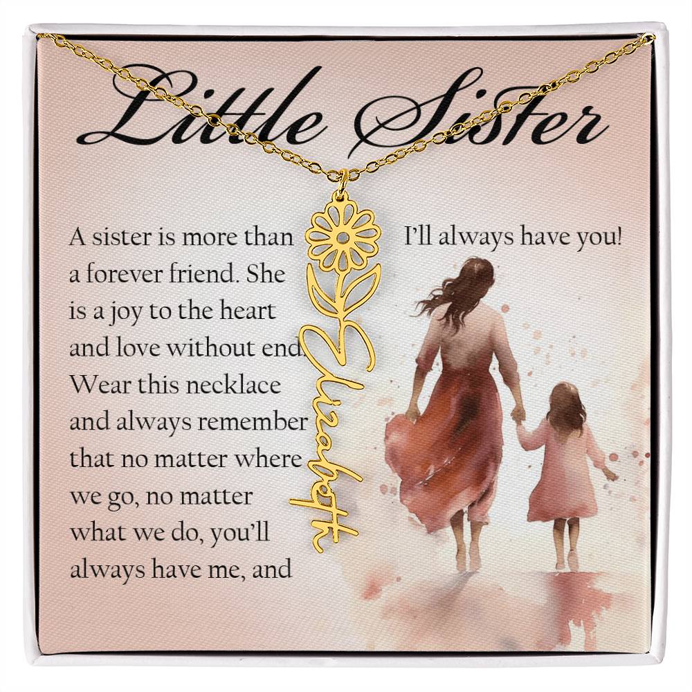 Little Sister Gift, Name Flower Necklace