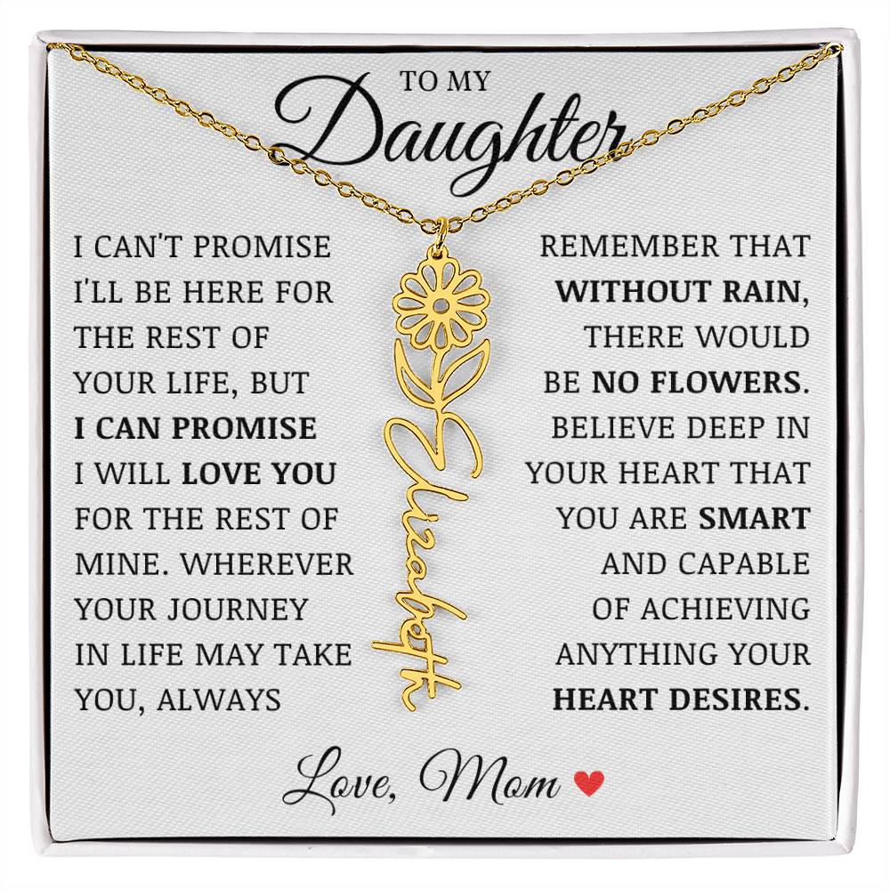 To My Daughter "No Rain No Flowers" Custom Flower Name Necklace