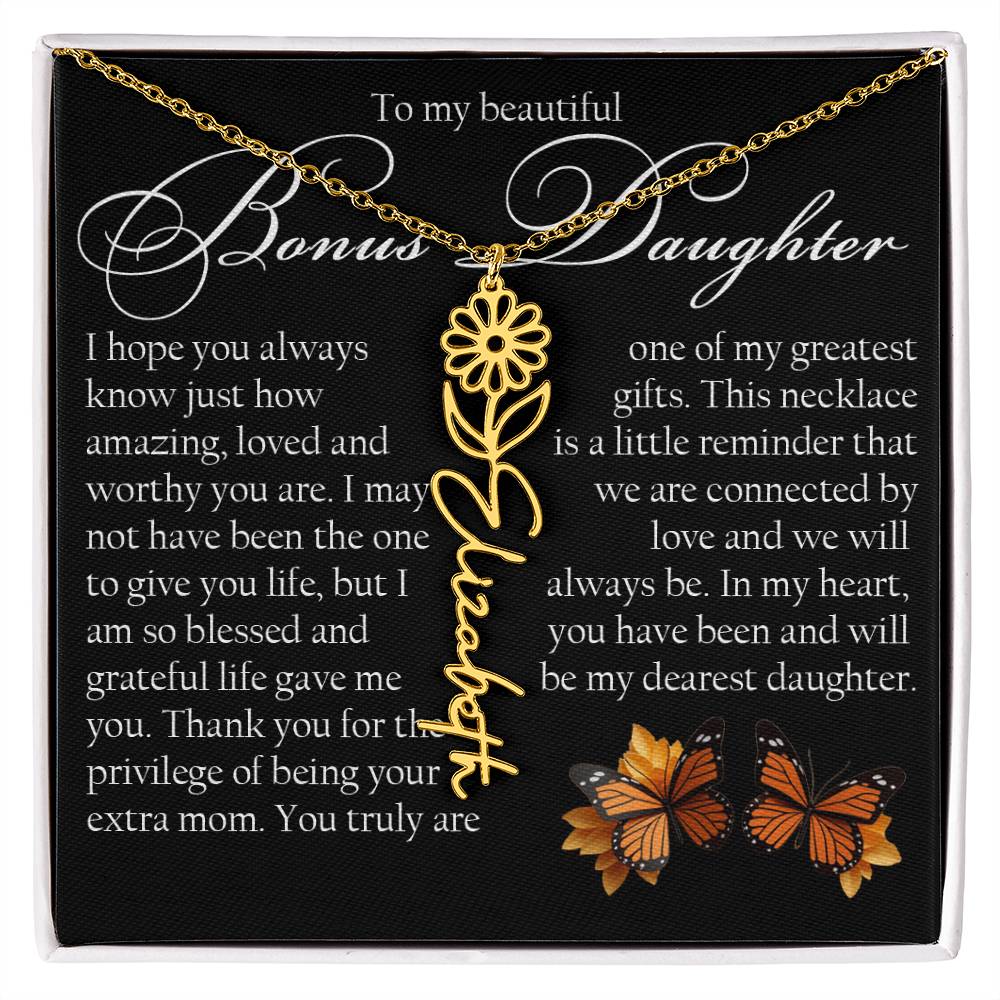 Bonus Daughter Gift, Name Flower Necklace