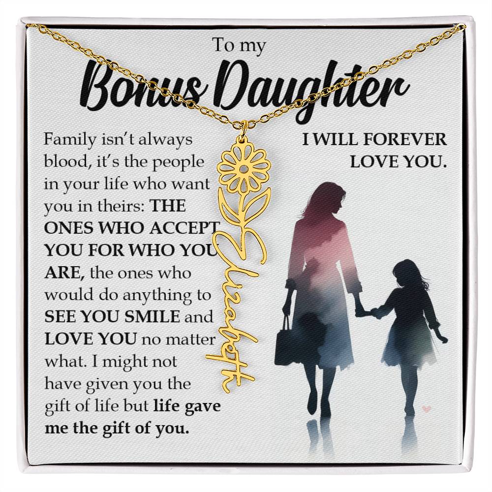 Bonus Daughter Gift, Name Flower Birth Month Necklace