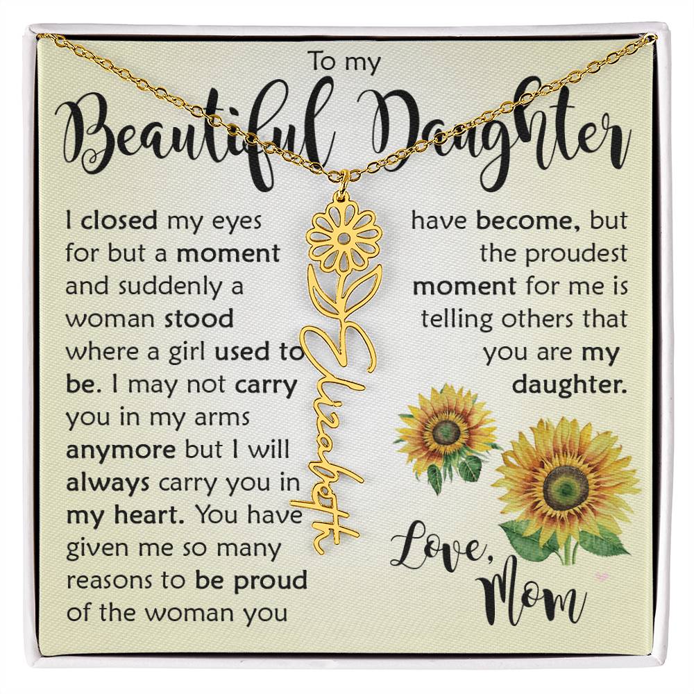 Custom Name Flower Necklace, Daughter Gift