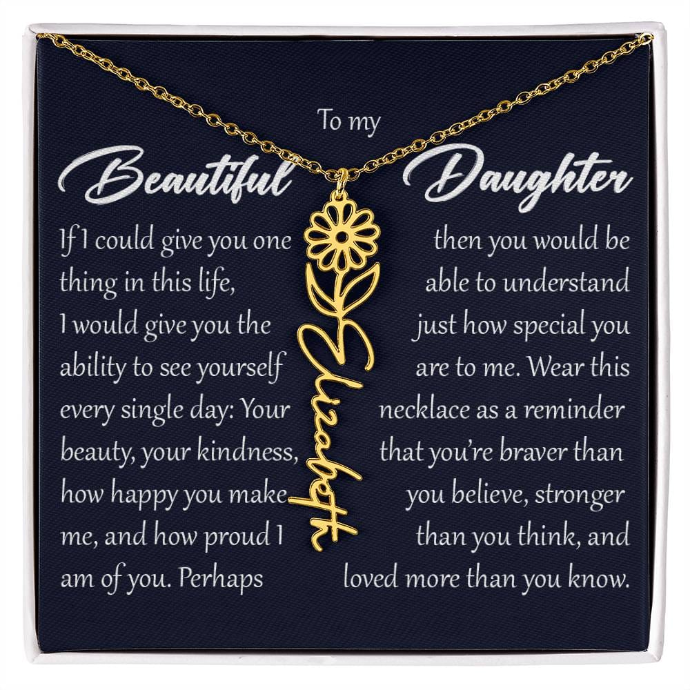 Custom Name Flower Necklace, Daughter Birth Month Pendant Gift