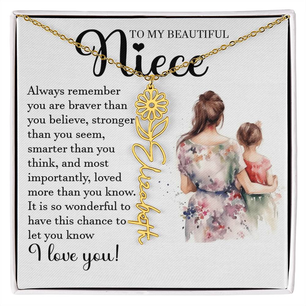 Niece Gift, Name Flower Necklace