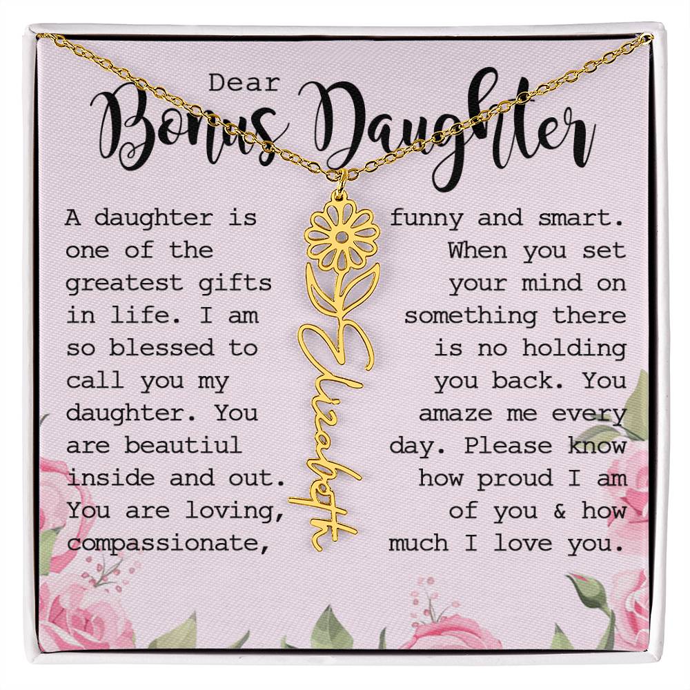Bonus Daughter Gift, Custom Name Flower Necklace