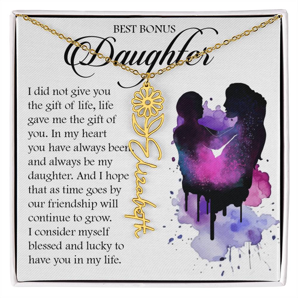 Bonus Daughter Gift, Custom Birth Month Name Flower Necklace
