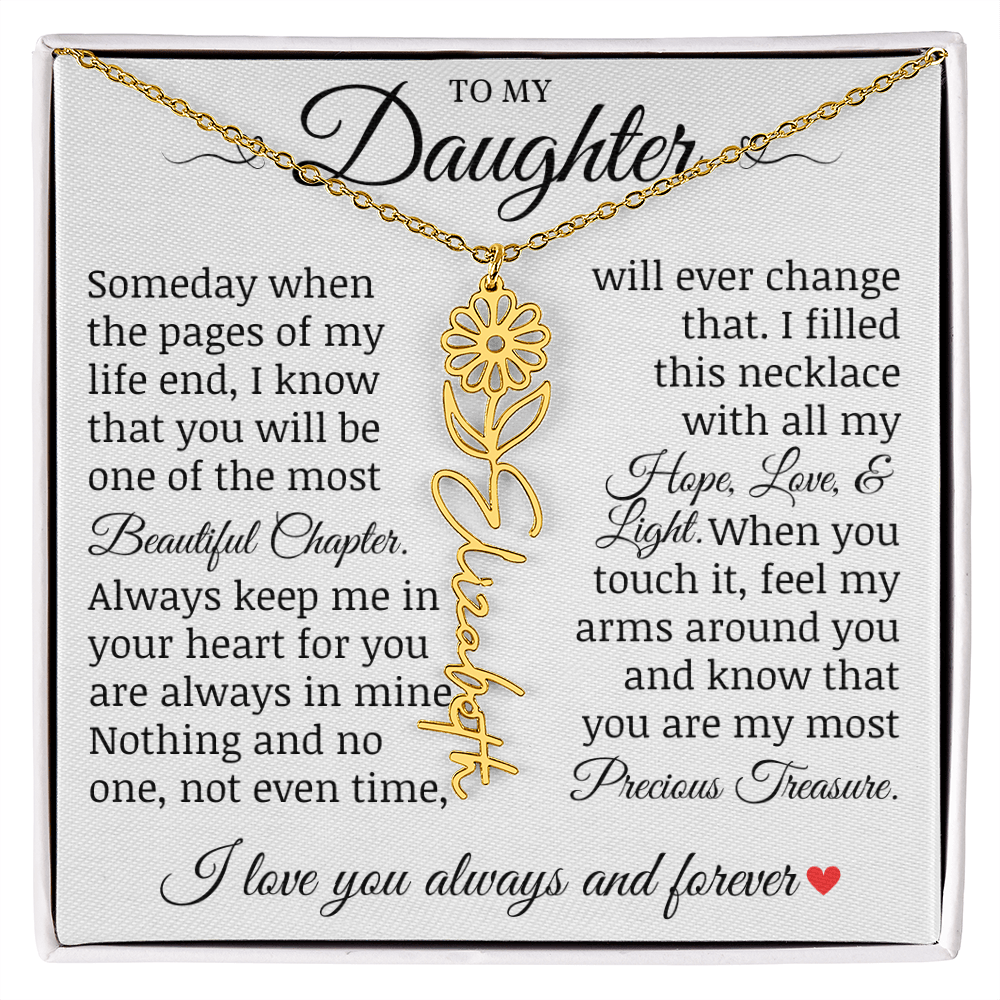 To My Daughter "Precious Treasure" Name Flower Necklace