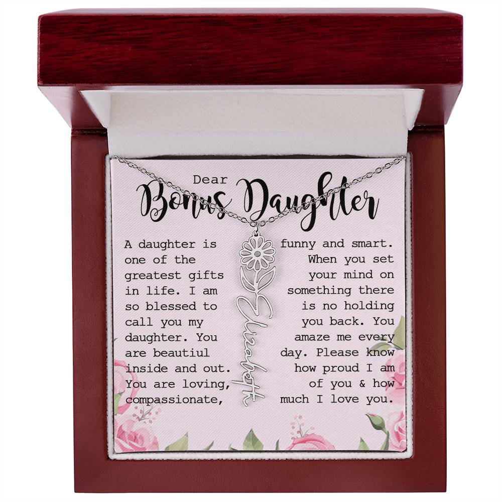 Bonus Daughter Gift, Custom Name Flower Necklace