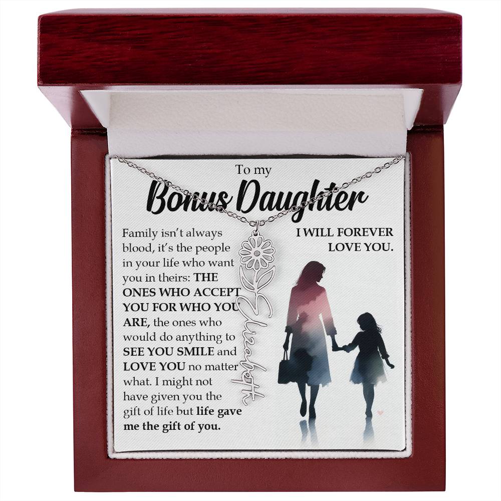 Bonus Daughter Gift, Name Flower Birth Month Necklace