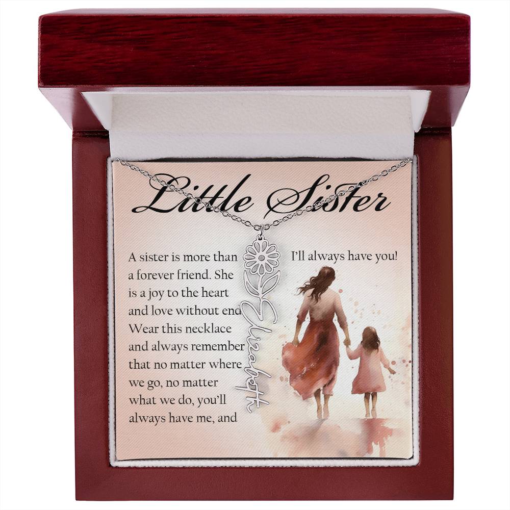 Little Sister Gift, Name Flower Necklace