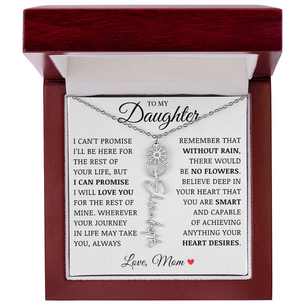 To My Daughter "No Rain No Flowers" Custom Flower Name Necklace