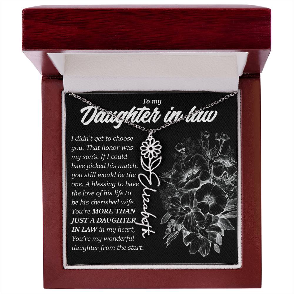 Daughter In Law Gift, Custom Birth Month Flower Name Necklace