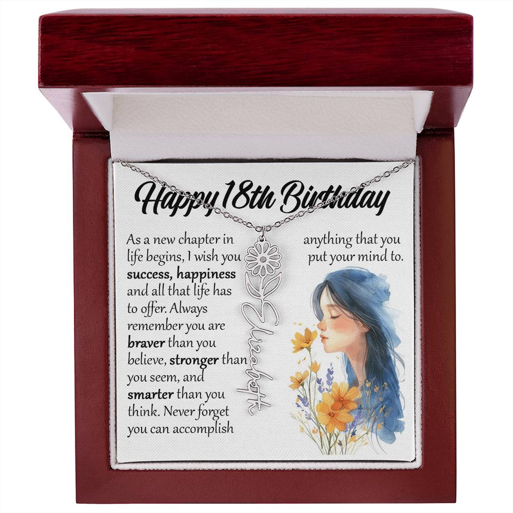 18th Birthday Gift, Name Flower Birth Month Necklace