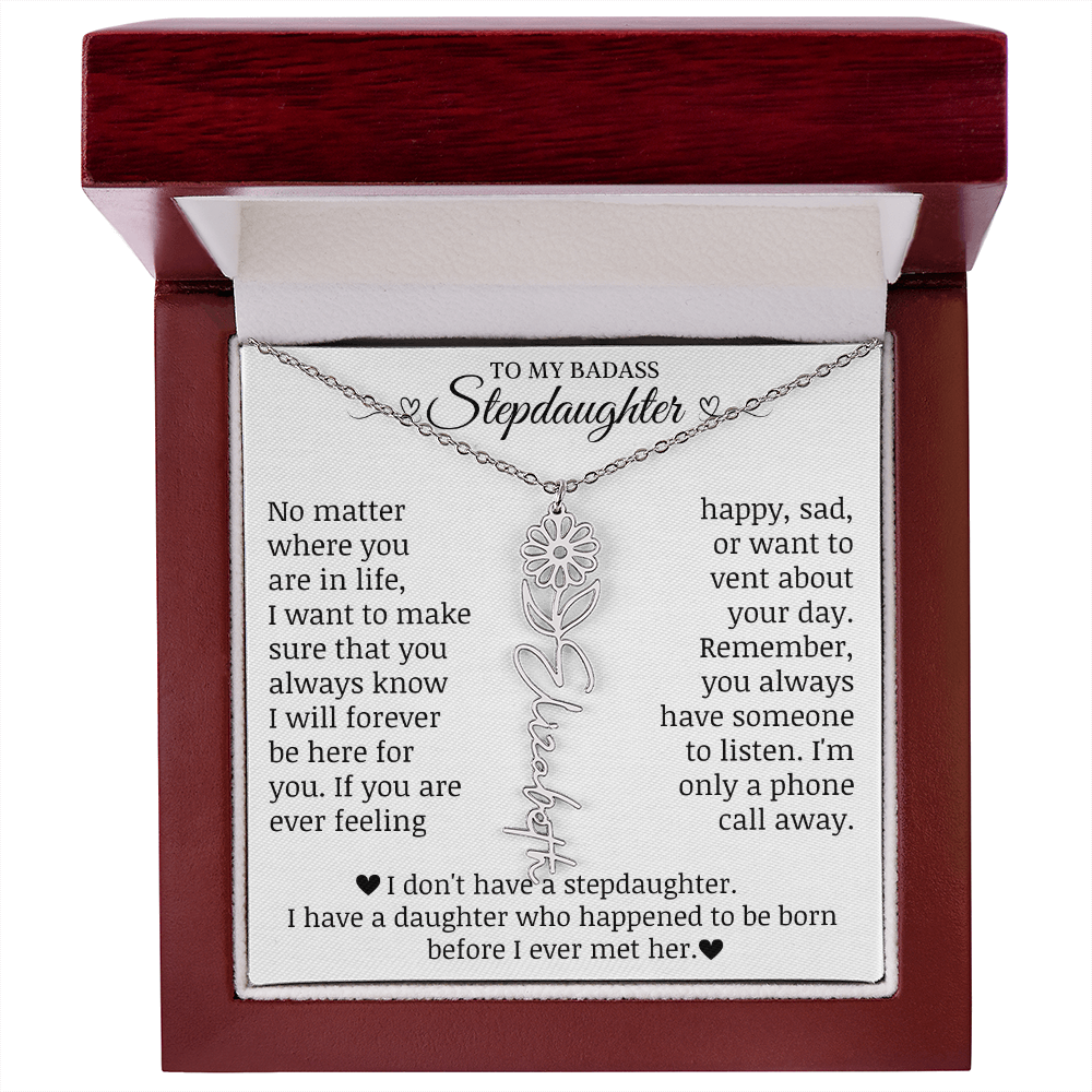 To My Badass Stepdaughter, Name Flower Necklace