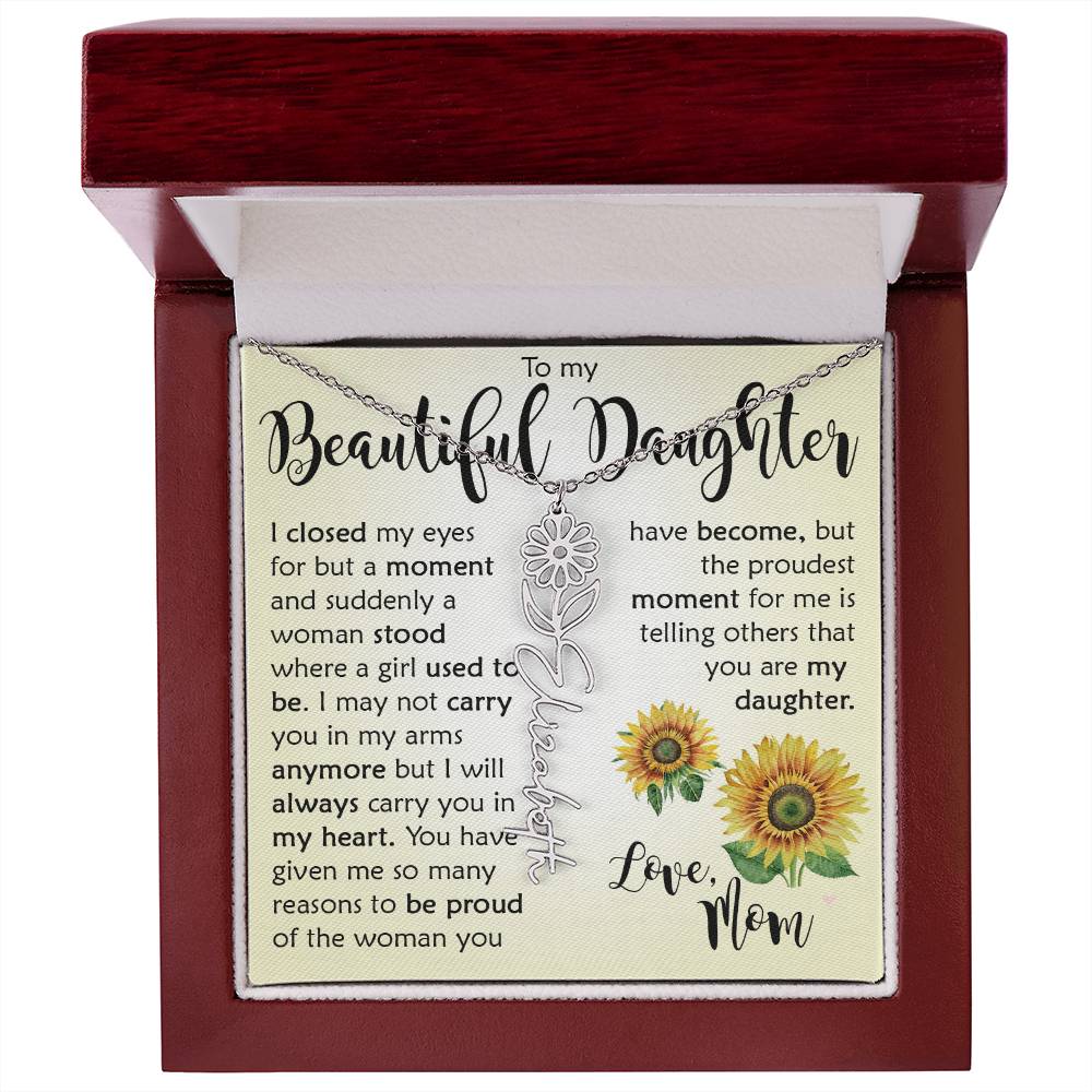 Custom Name Flower Necklace, Daughter Gift