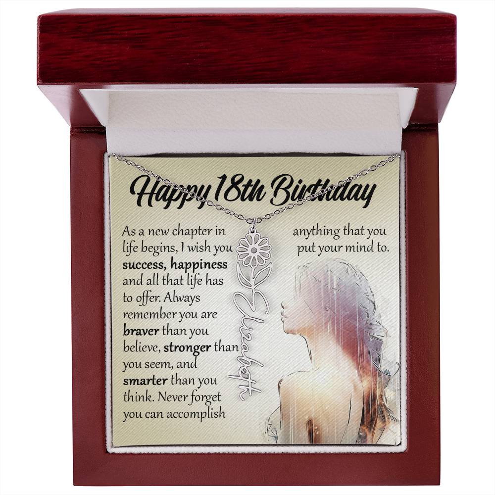 18th Birthday Gift, Custom Name Flower Necklace