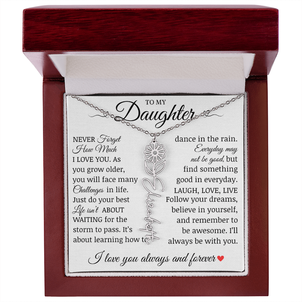 To My Daughter "Follow Your Dreams" Name Flower Necklace