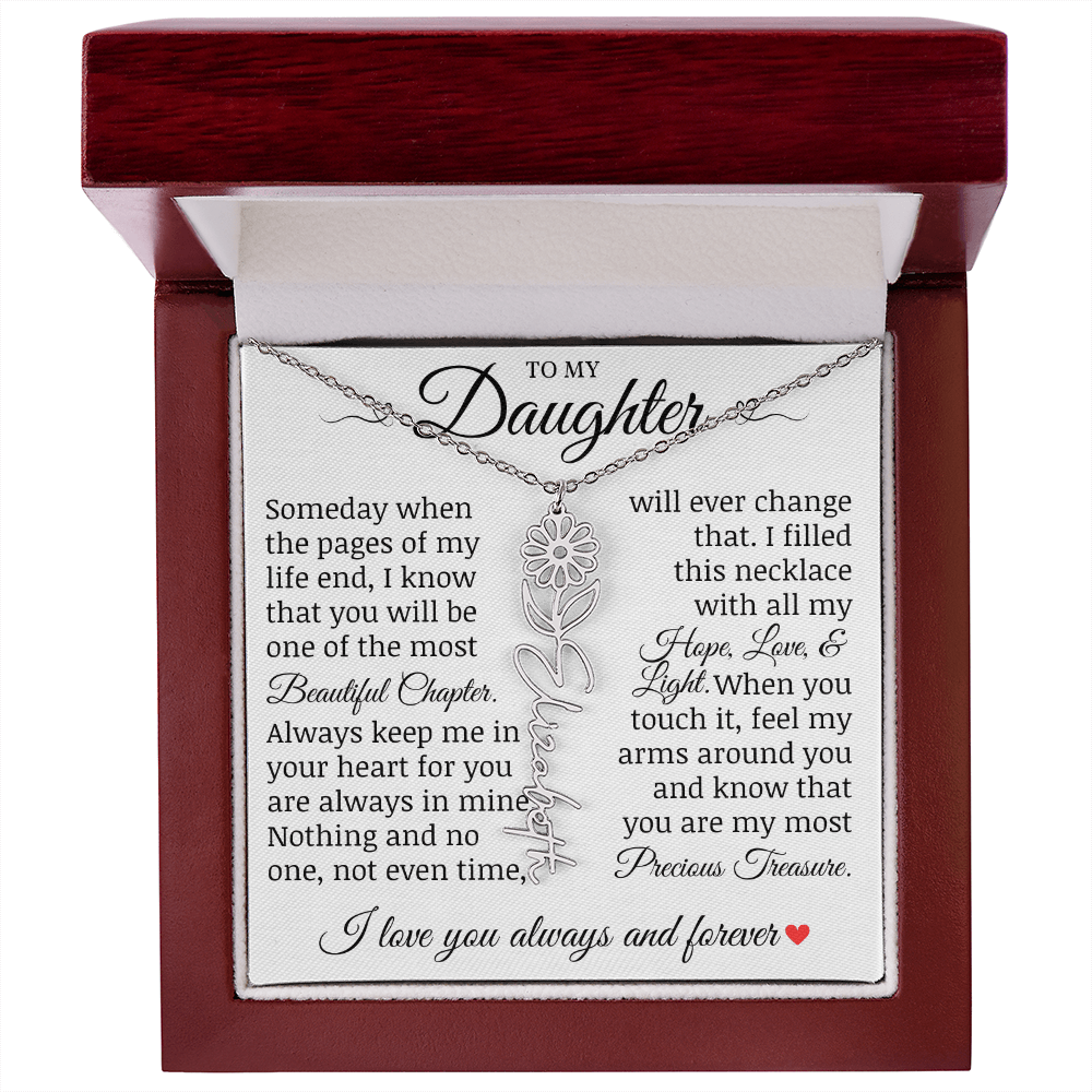 To My Daughter "Precious Treasure" Name Flower Necklace