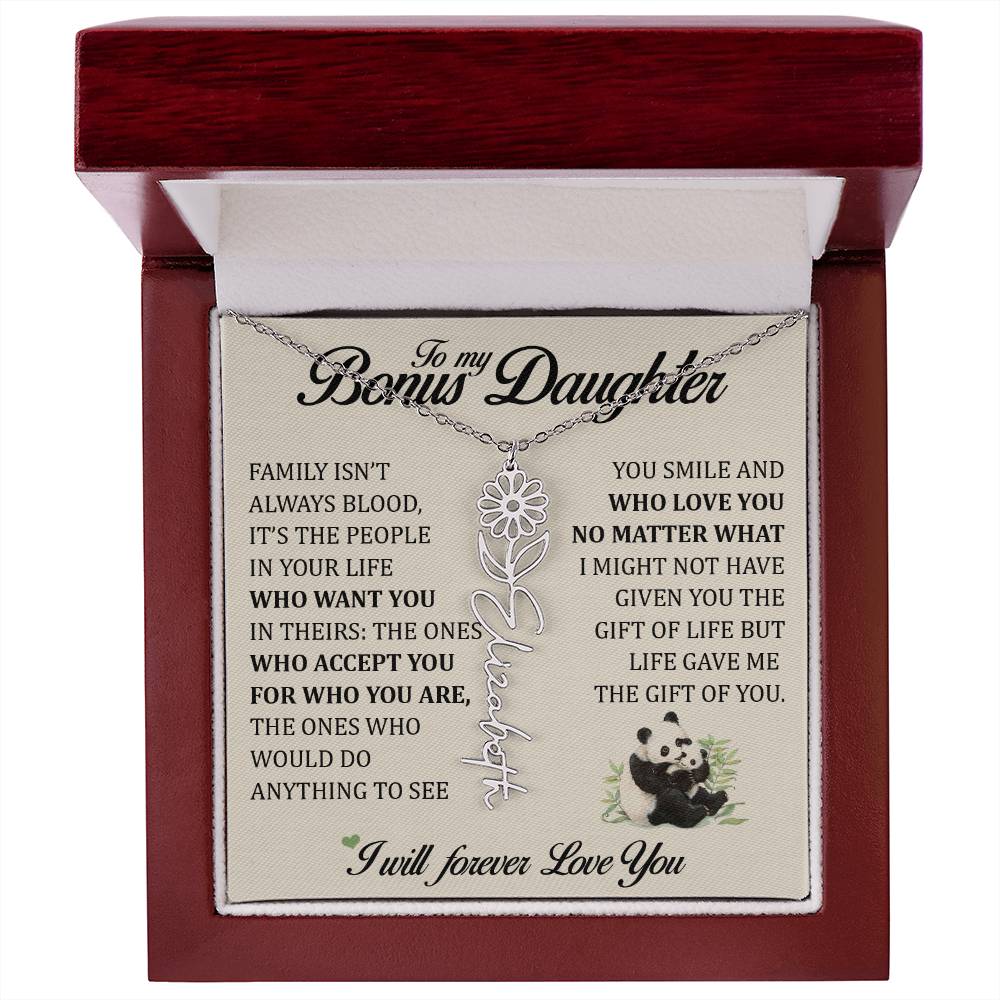 To My Bonus Daughter, Name Flower Necklace
