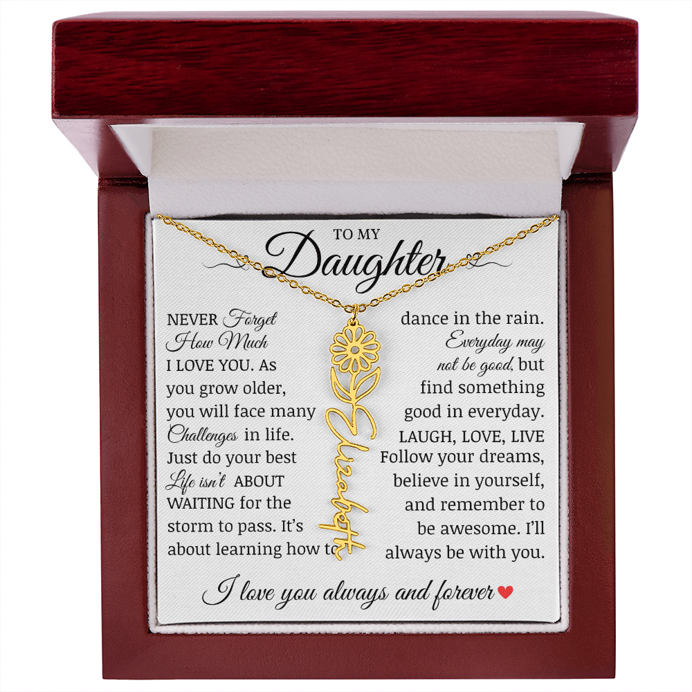 To My Daughter "Follow Your Dreams" Name Flower Necklace