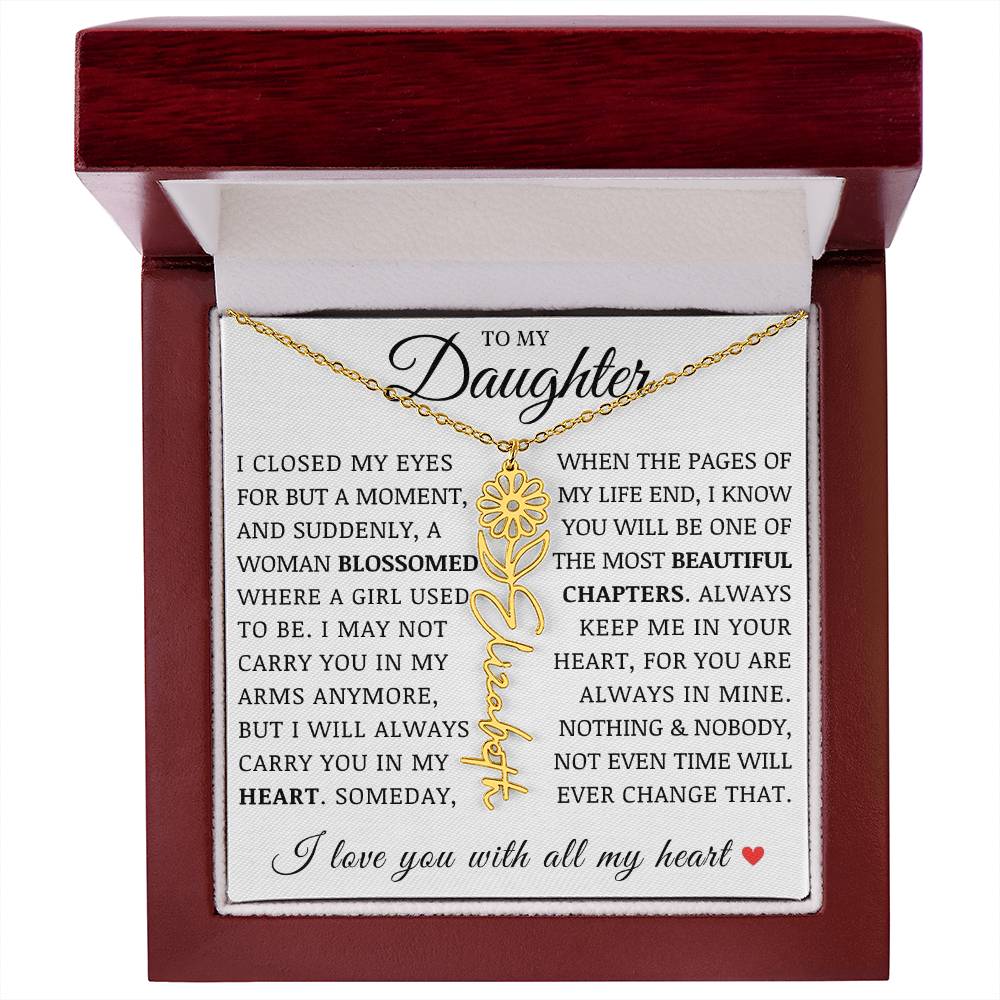 To My Daughter, Customized Birth Flower Name Necklace, Birthday Christmas Graduation Gift for Her