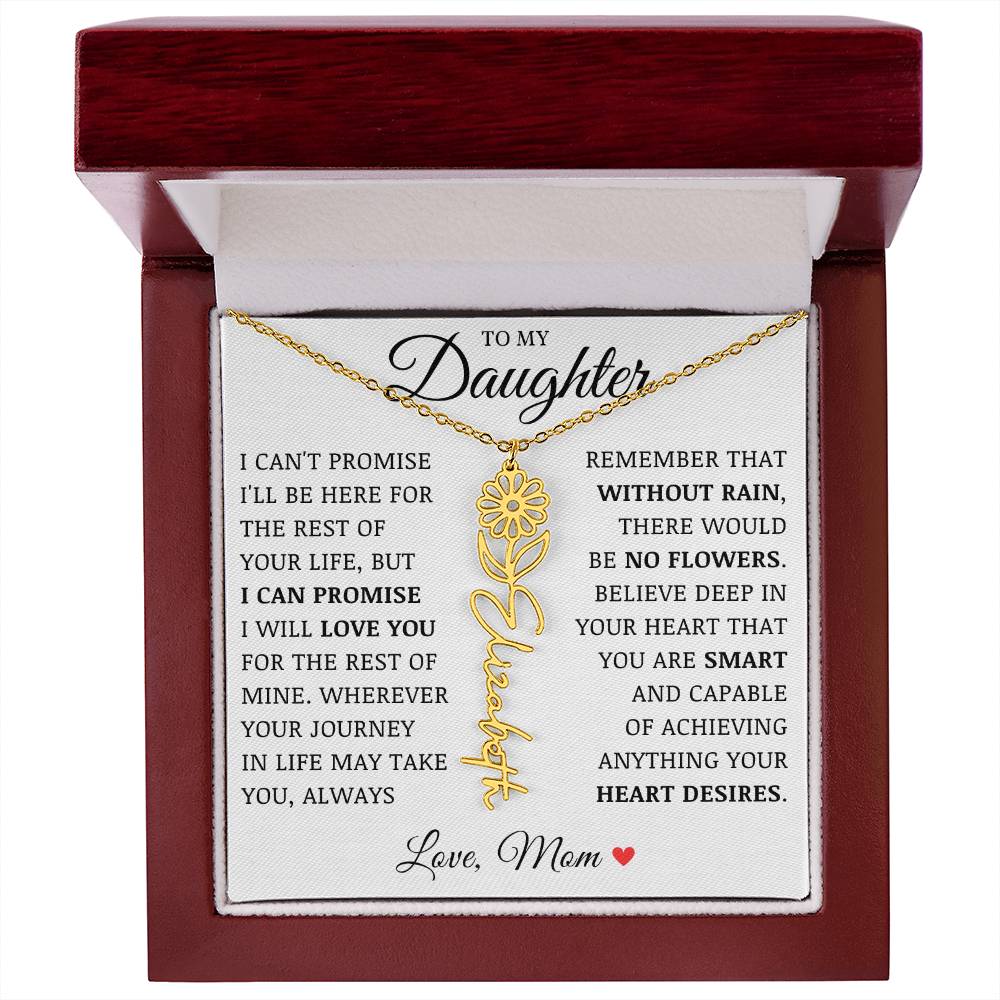 To My Daughter "No Rain No Flowers" Custom Flower Name Necklace