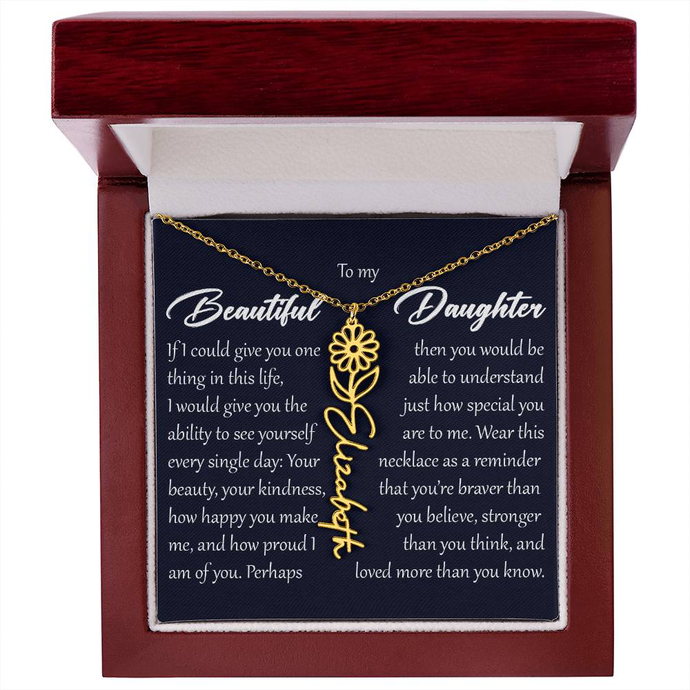 Custom Name Flower Necklace, Daughter Birth Month Pendant Gift