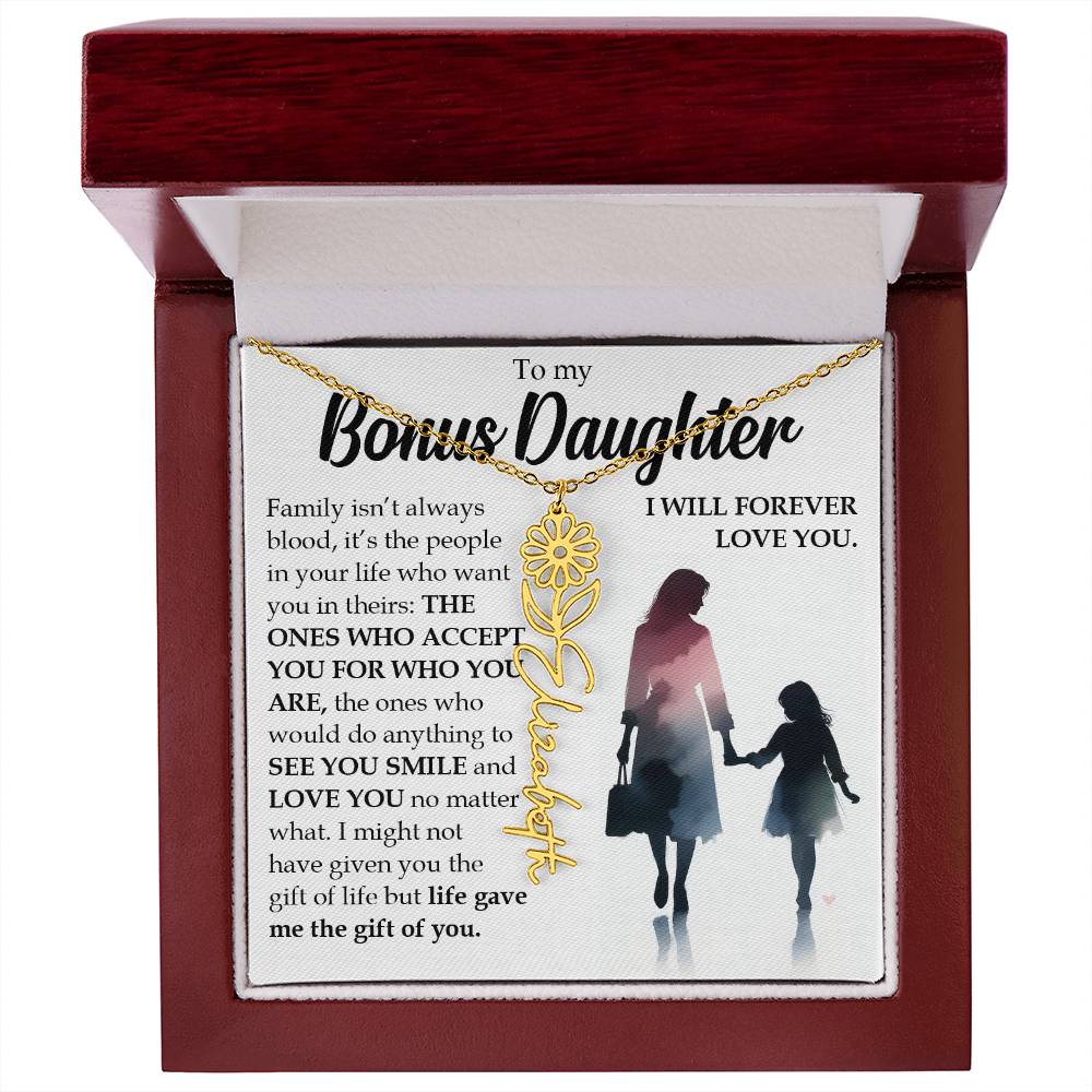 Bonus Daughter Gift, Name Flower Birth Month Necklace