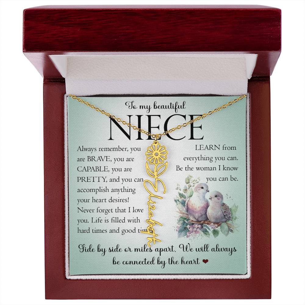 Niece Gift, Name Flower Necklace