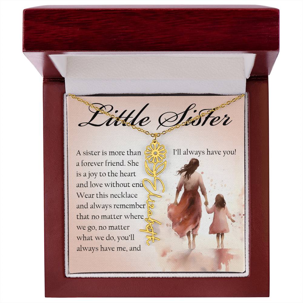 Little Sister Gift, Name Flower Necklace