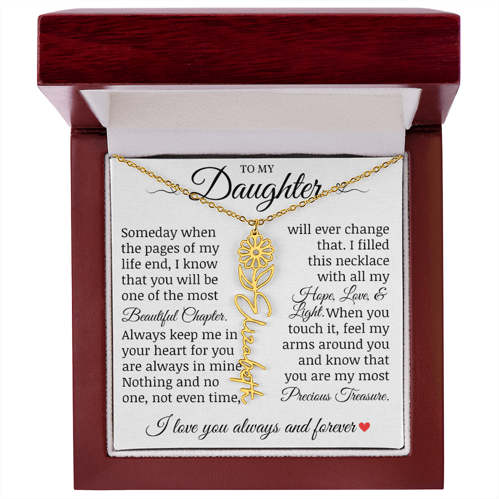To My Daughter "Precious Treasure" Name Flower Necklace