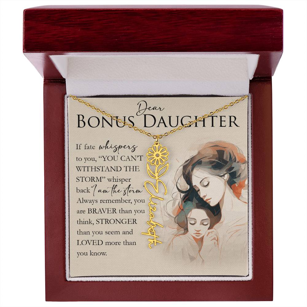 Bonus Daughter Gift, Custom Name Flower Necklace