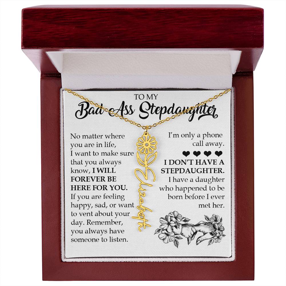 Personalized Daughter Keepsake Gift, Name Flower Necklace