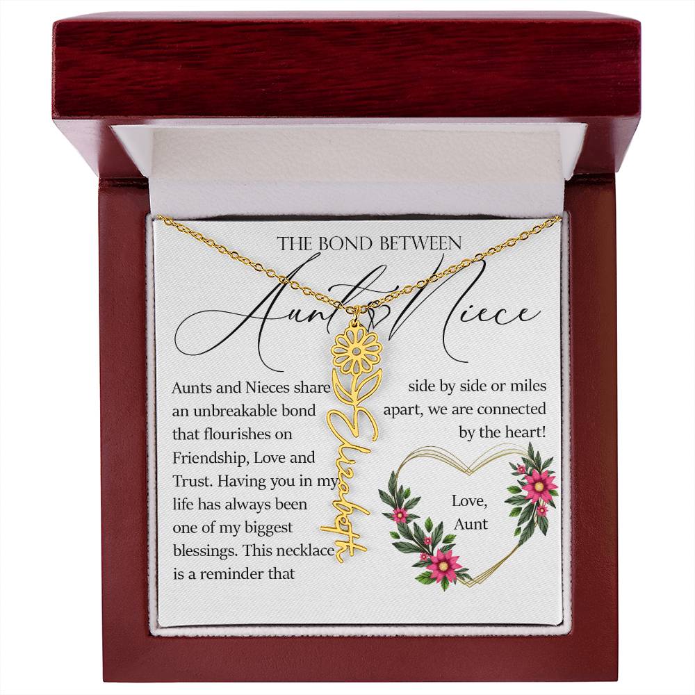Aunt and Niece Gift, Name Flower Necklace
