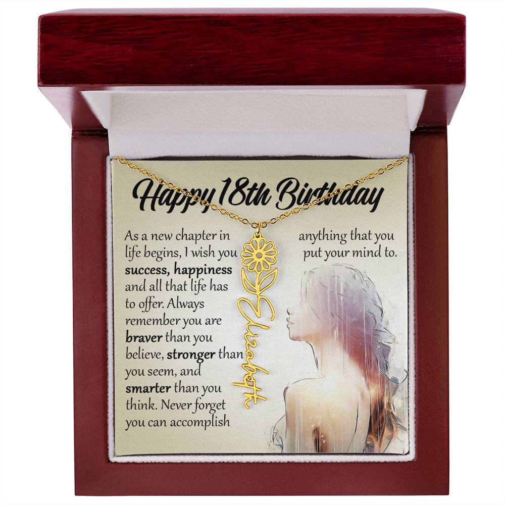 18th Birthday Gift, Custom Name Flower Necklace
