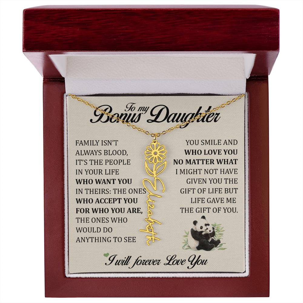 To My Bonus Daughter, Name Flower Necklace