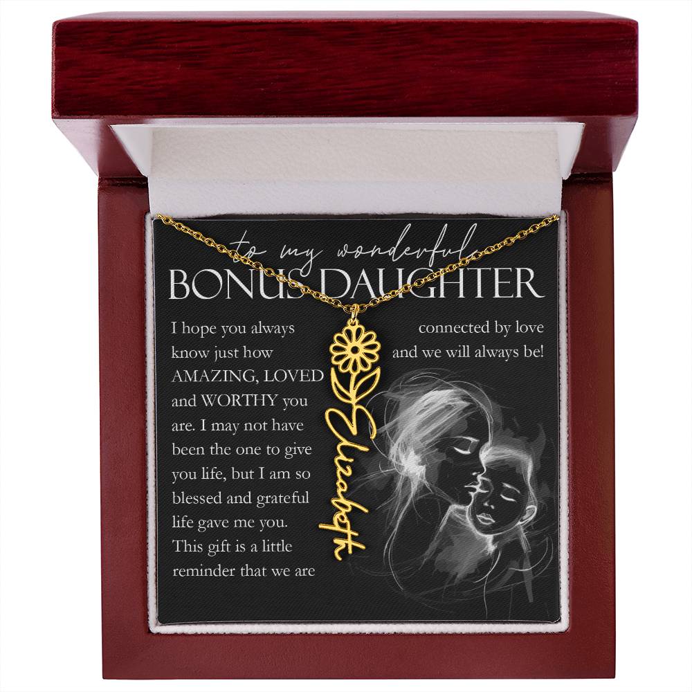 Bonus Daughter Gift, Custom Name Flower Necklace
