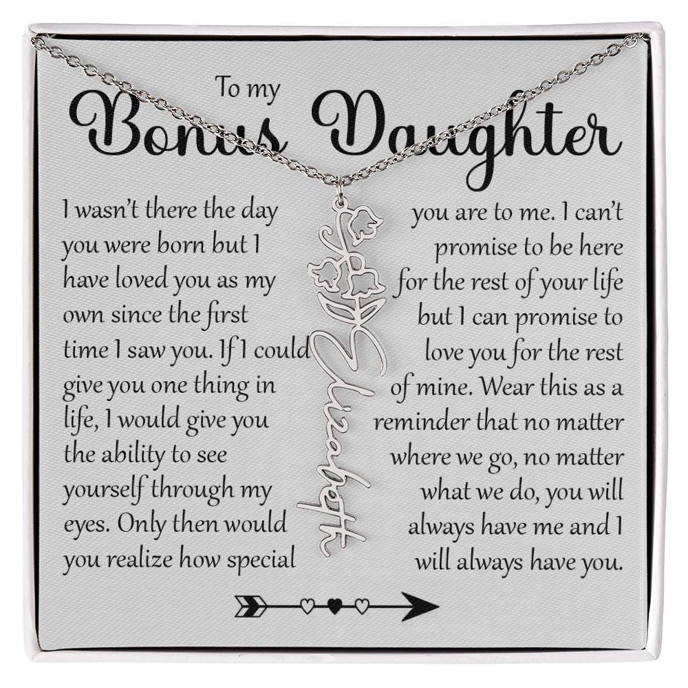 Bonus Daughter Gift, Name Flower Necklace