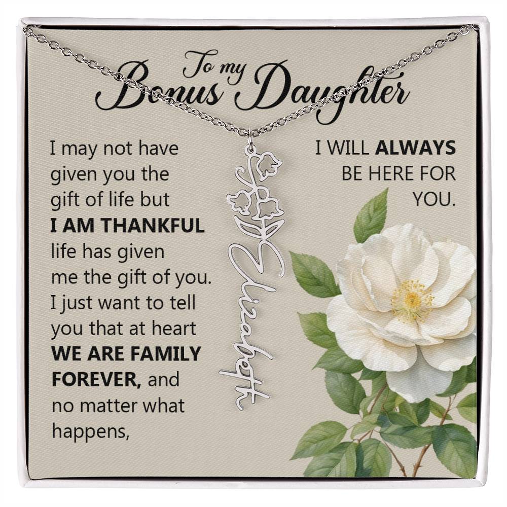 To My Bonus Daughter, Name Flower Necklace