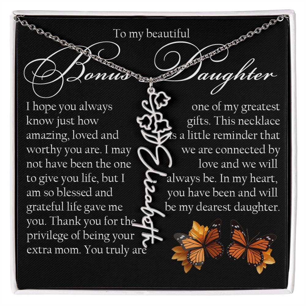 Bonus Daughter Gift, Name Flower Necklace