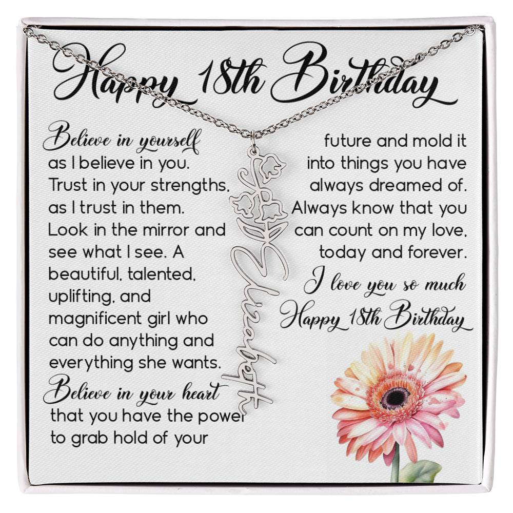 18th Birthday Gift, Custom Birth Month Name Flower Necklace