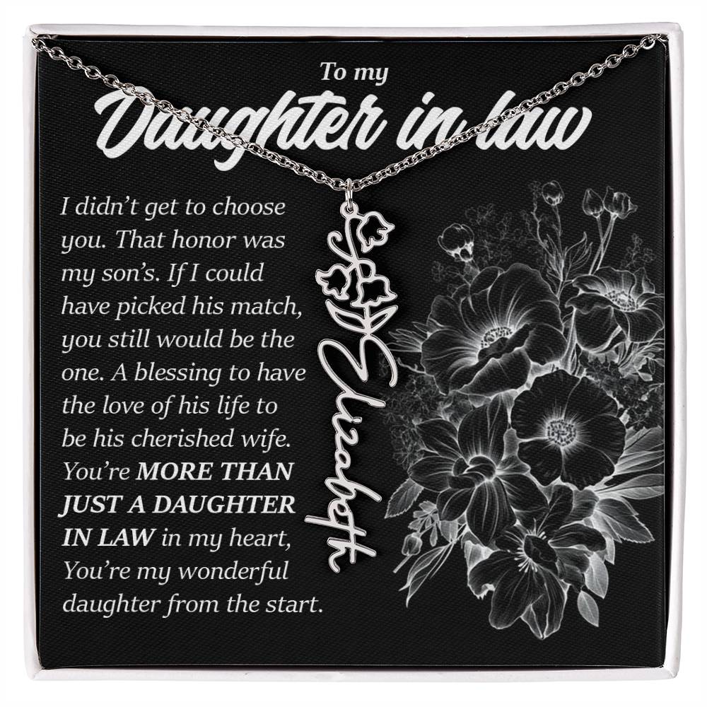 Daughter In Law Gift, Custom Birth Month Flower Name Necklace