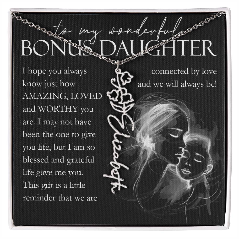 Bonus Daughter Gift, Custom Name Flower Necklace