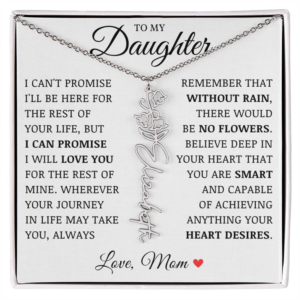 To My Daughter "No Rain No Flowers" Custom Flower Name Necklace