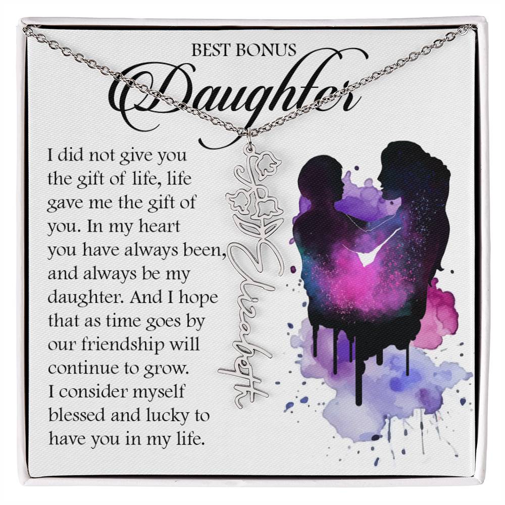 Bonus Daughter Gift, Custom Birth Month Name Flower Necklace