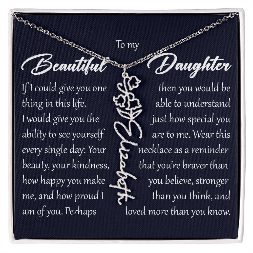 Custom Name Flower Necklace, Daughter Birth Month Pendant Gift