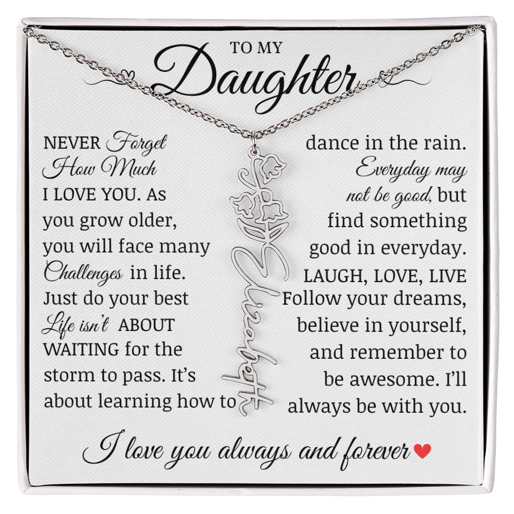 To My Daughter "Follow Your Dreams" Name Flower Necklace