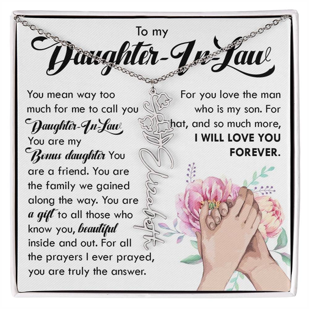 Daughter In Law Gift, Custom Name Flower Necklace
