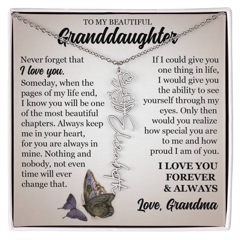 To My Beautiful Granddaughter, Custom Name Flower Necklace