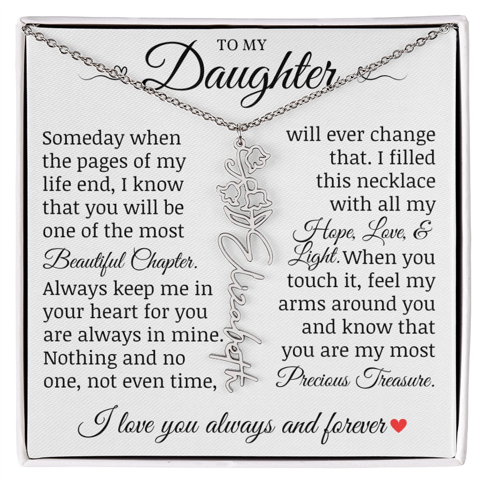 To My Daughter "Precious Treasure" Name Flower Necklace